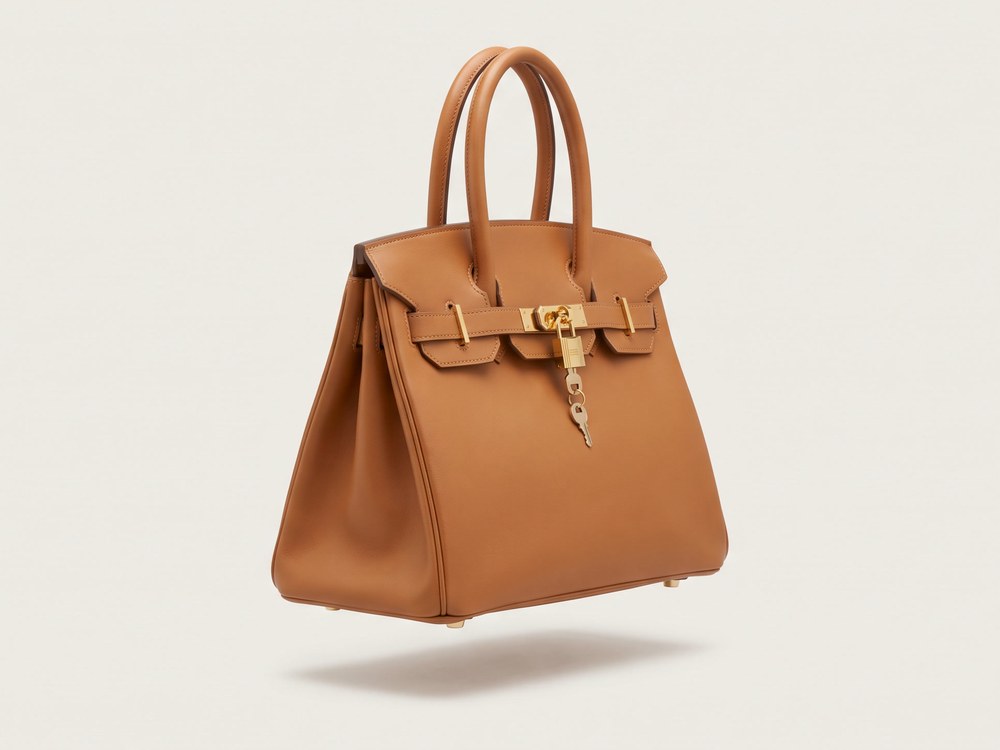 Tan leather structured top-handle designer handbag